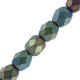 Czech Fire polished faceted glass beads 4mm Jet Green Iris Matted